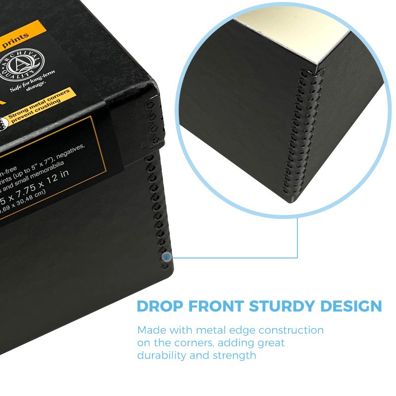 Lineco Archival Photo Storage Box, Holds up to 1100 of 5x7 Pictures, 4x6 Photograph Container with Removable Lid. Preserve Snapshot, Negatives, Prints, Films, Card, 5"x7"x12", Black - Image 4